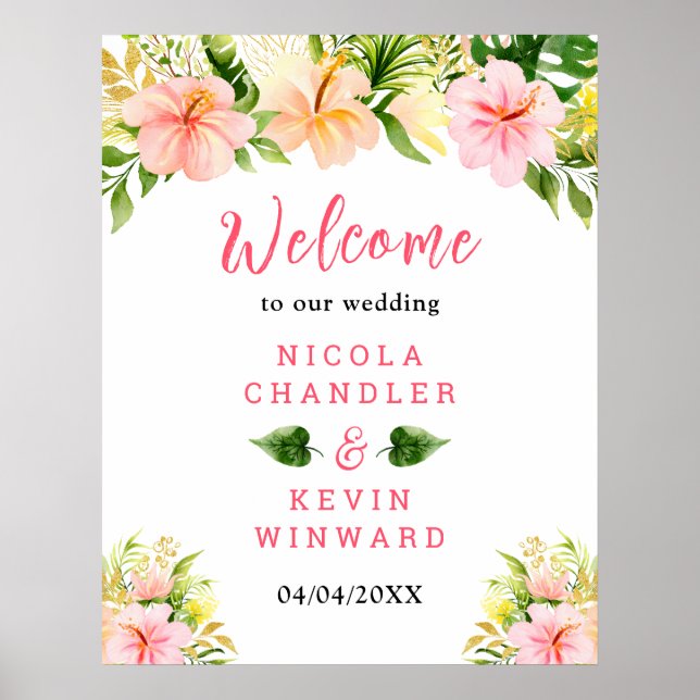 Tropisk djungelblommig bröllopsväxlingsskylt poster (Framsidan)