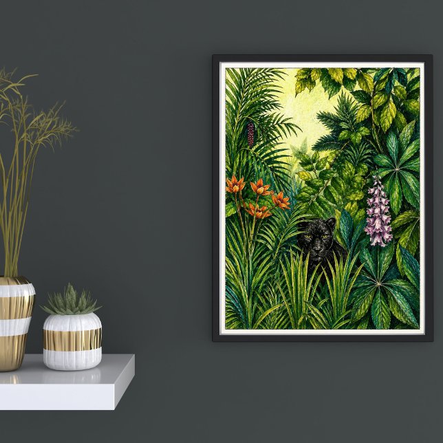 Tropisk djungelillustration | Svart panter Artwo Poster (Skapare uppladdad)