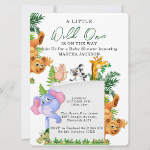 Tropisk djungelsafari djur pojke baby shower inbjudningar