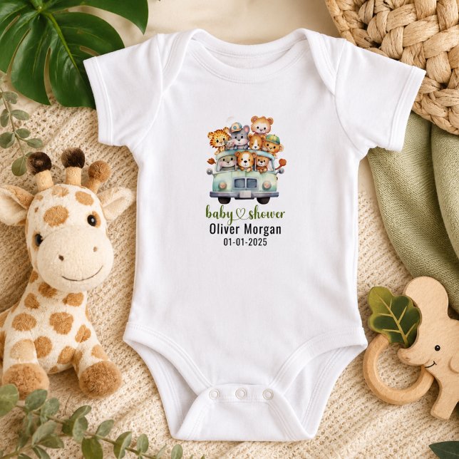 Tropisk djungelsafari för pojke baby shower t shirt (Tropical Jungle Safari Animals Boy Baby Shower Bodysuit)