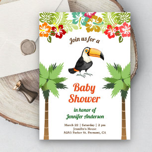 Tropisk djungelskog Toucan Baby Shower Inbjudningar