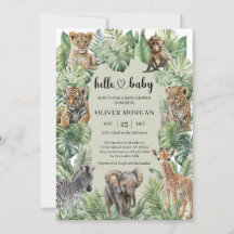 Tropisk Dschungel Safari Djur Pojke Baby Shower