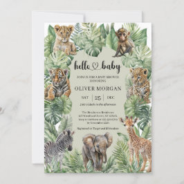 Tropisk Dschungel Safari Djur Pojke Baby Shower Inbjudningar