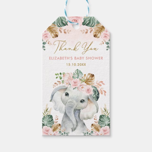 , tropisk, elefant, babystötare presentetikett (Framsidan)