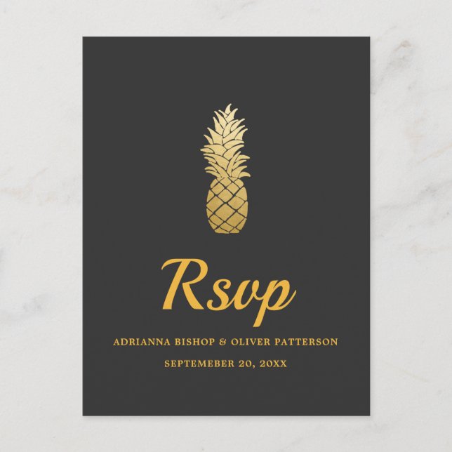 Tropisk Elegans | Bröllopssvar på Ananas-tema Inbjudan Vykort (Framsida)