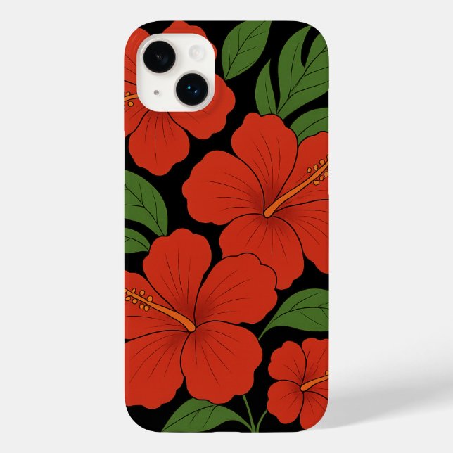 Tropisk Elegans Röd Hibiskus på Svart (Baksida)