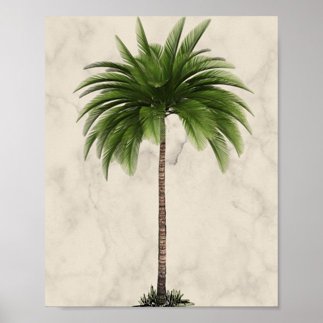 Tropisk Elegant Handflatan Träd Champagne Marble Poster (Framsidan)