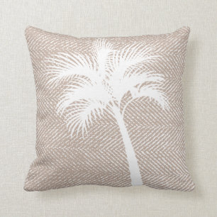 Tropisk elegant TaupeHerringbone & palmträd Kudde