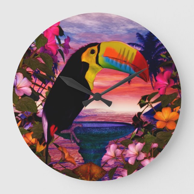 Tropisk fågel 2 "Toucans" Decor Stor Klocka (Framsida)