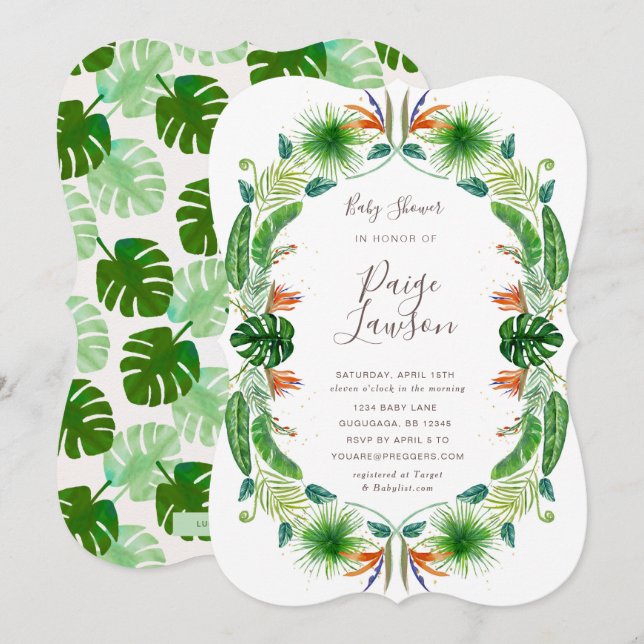 Tropisk fågel från Paradise Baby Shower-inbjudan Inbjudningar (Fram/baksida)