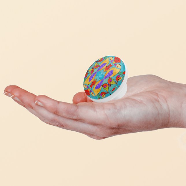 Tropisk fågel i fastfärgat glas - färglös mosaik knopp (Skapare uppladdad)