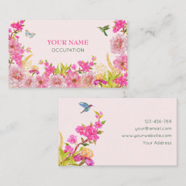 tropisk fågel med rosa Blommigt Visitkort