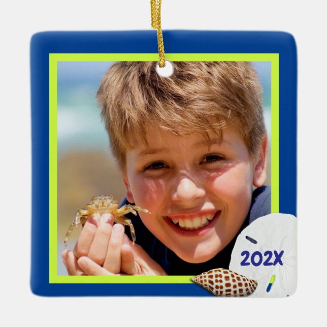 Tropisk Färg Seashells Julfoto Ornament (Framsida)