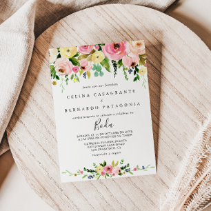 Tropisk färgfull höstBlommigt spanska Bröllop Inbjudningar