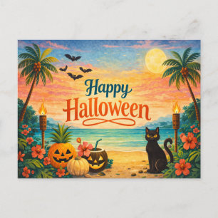 Tropisk Färgglad Whimsisk Halloween Helg Vykort