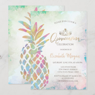 Tropisk Färgrik Ananas Palm Sommar Inbjudningar