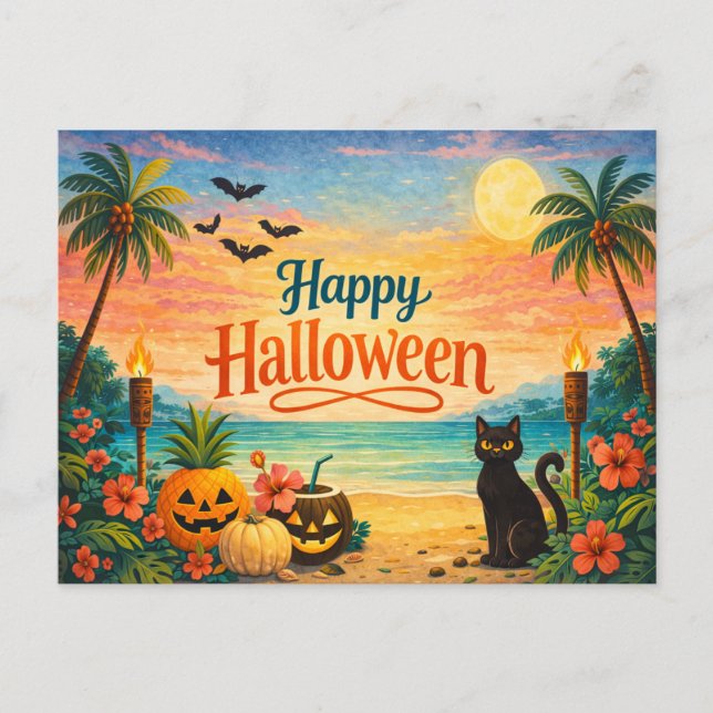 Tropisk färgrik fantasifull Halloween Helg Vykort (Framsida)