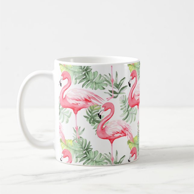 Tropisk Färgrik Flamingo och blad Kaffemugg (Vänster)