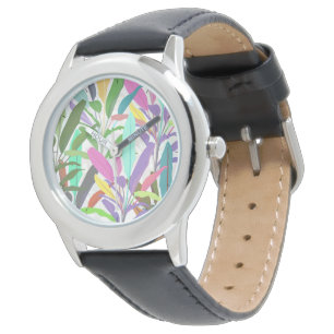 Tropisk färgstark Banana Lövs White Mönster Armbandsur
