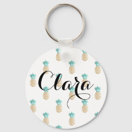 Tropisk färsk sommarfaux guld pineapple mönster nyckelring