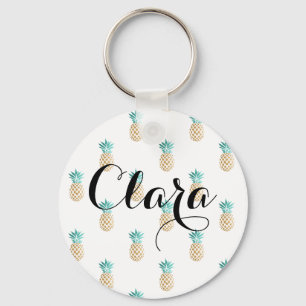 Tropisk färsk sommarfaux guld pineapple mönster nyckelring