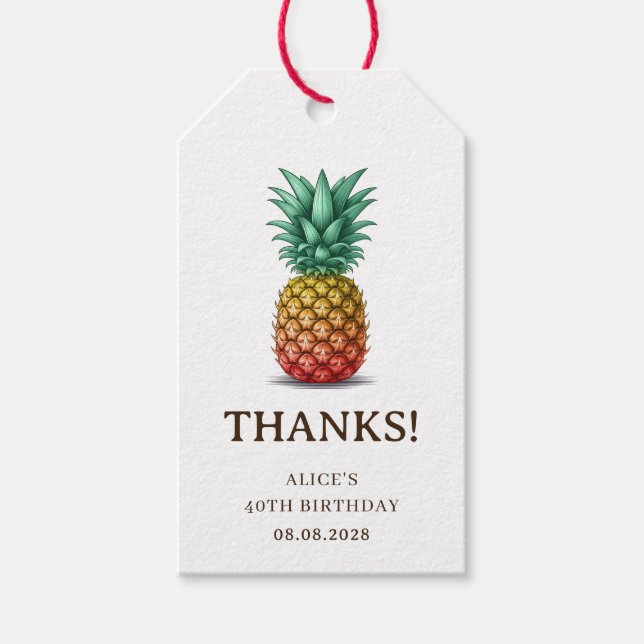 Tropisk fest med retro ananas presentetikett (Framsidan)
