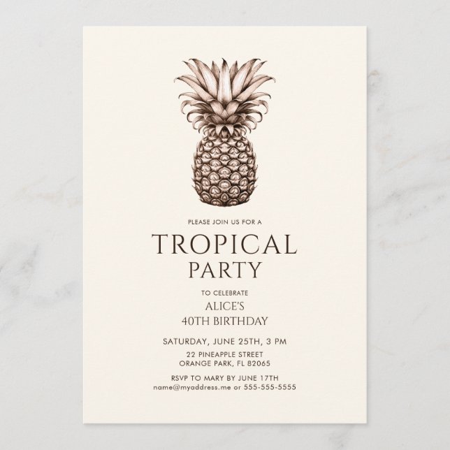 Tropisk fest med vintage-ananas inbjudningar (Framsida)