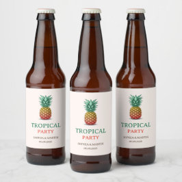 Tropisk fest retro ananas ölflaska etikett