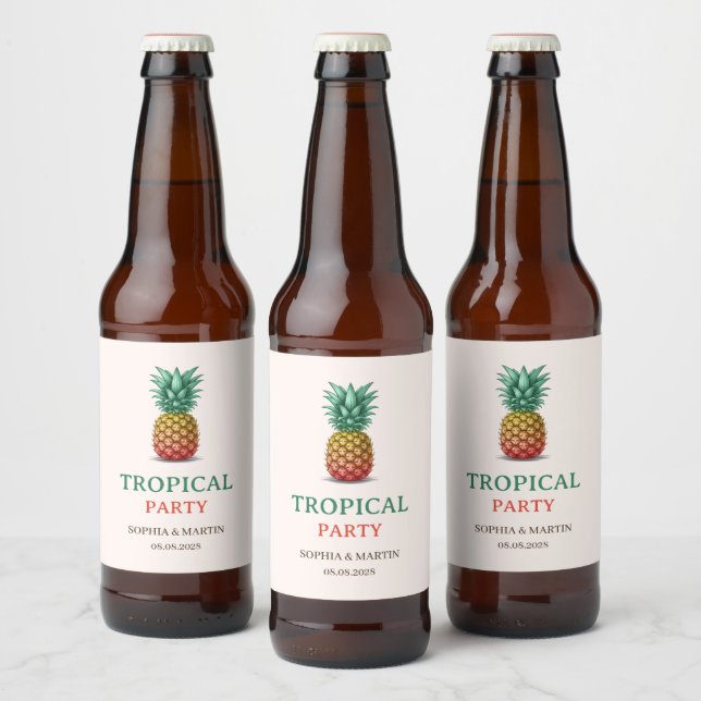 Tropisk fest retro ananas ölflaska etikett (Flaskor)