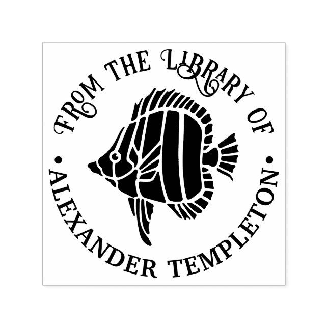Tropisk Fisk #3b Biblioteksboknamn Självfärgande Stämpel (Design)
