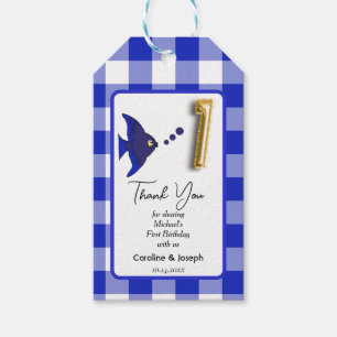 Tropisk fisk, Blue Gingham Birthday Tack Presentetikett