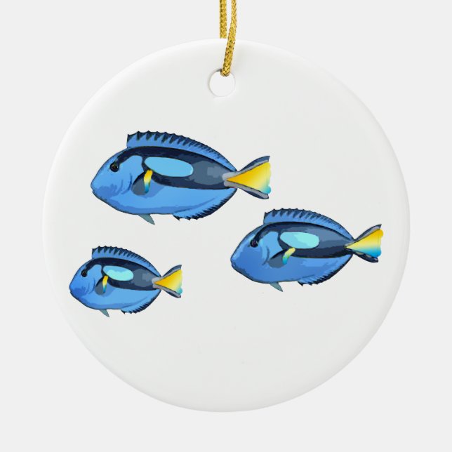 Tropisk fisk för blått och för gult julgransprydnad keramik (Framsidan)