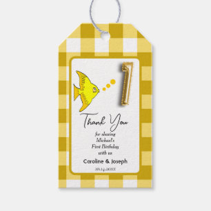 Tropisk fisk, Gult Gingham Birthday Tack Presentetikett