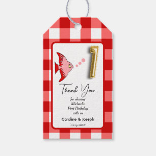 Tropisk fisk, Red Gingham Birthday Tack Presentetikett