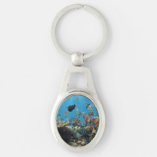 Tropisk fiskkaos ovalt silverfärgad nyckelring