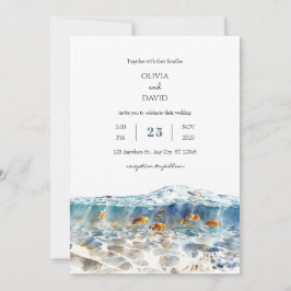 Tropisk fiskshimmering Sandy Beach Wedding Inbjudningar