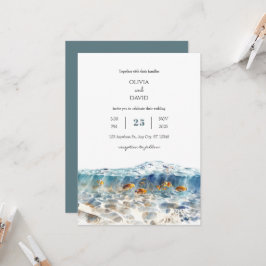 Tropisk fiskshimmering Sandy Beach Wedding Inbjudningar