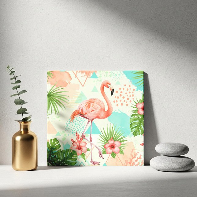 Tropisk Flamingo Akvarell & Geometriskt Mönster Kakelplatta (Skapare uppladdad)