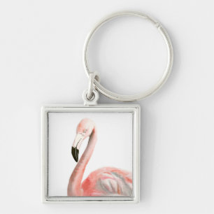 Tropisk Flamingo Bird Fyrkantig Silverfärgad Nyckelring