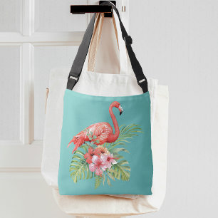 Tropisk Flamingo Blommig Aqua Blå Axelväska
