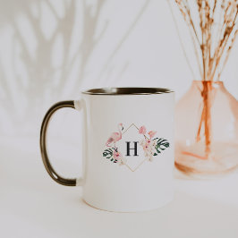 Tropisk Flamingo Blommig Monogram Kaffe Mugg