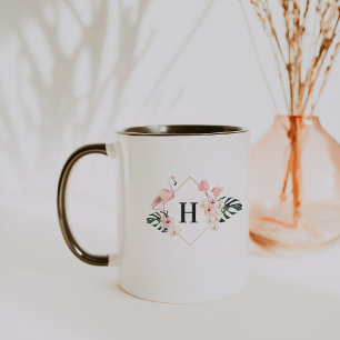 Tropisk Flamingo Blommig Monogram Kaffe Mugg