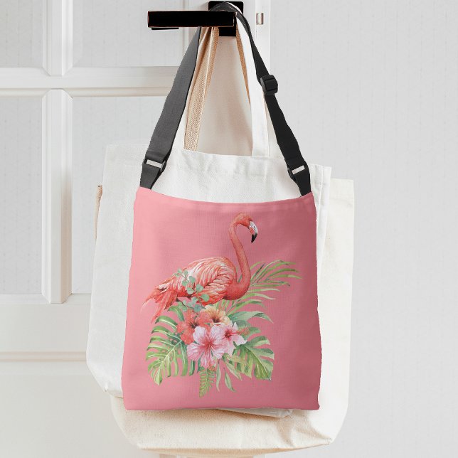 Tropisk Flamingo Blommig Rosa Axelväska (Tropical Flamingo Floral Pink Crossbody Bag)