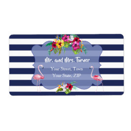 Tropisk Flamingo Blommigt Luau Navy Rand Bröllop Fraktsedel