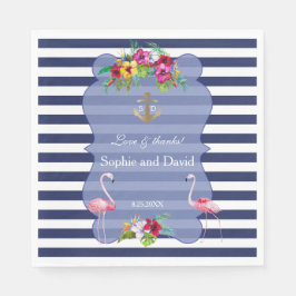Tropisk Flamingo Blommigt Luau Navy Rand Bröllop Pappersservett