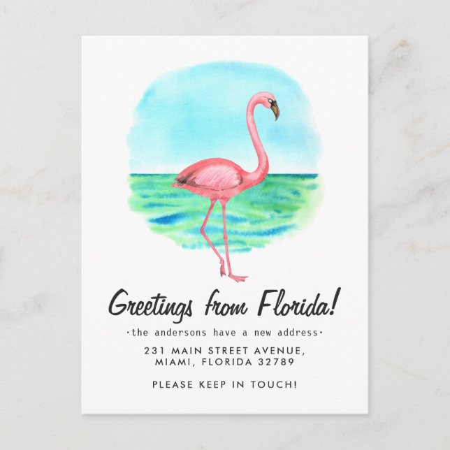 Tropisk Flamingo Bytt Ny Adress Florida Flytt Meddelande Vykort (Framsida)