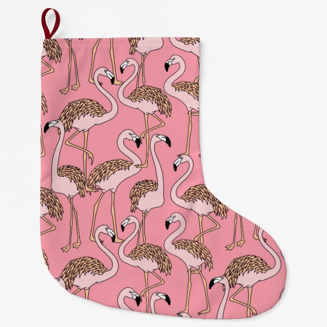 Tropisk Flamingo för strandfågelrosor Stor Julstrumpa (Framsidan)