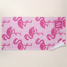 Tropisk Flamingo - Grekisk Nyckel Hot Pink Monogra