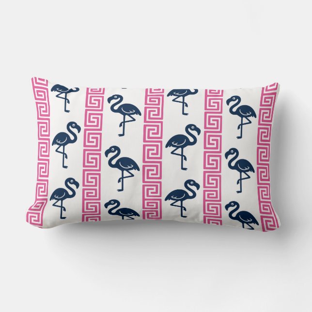 Tropisk Flamingo - Grekisk Nyckel Hot Rosa & Rosa Lumbarkudde (Framsida)