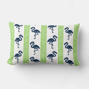 Tropisk Flamingo - Grekisk Nyckel Marinblå & Lime Lumbarkudde